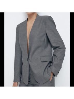 ZARA Women's Houndstooth Single Button Blazer Size 14 black white lined